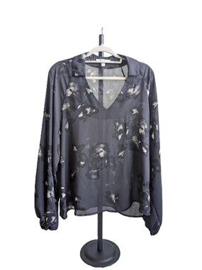 Haver & Blair London Dark Floral Sheer Blouse | Size L